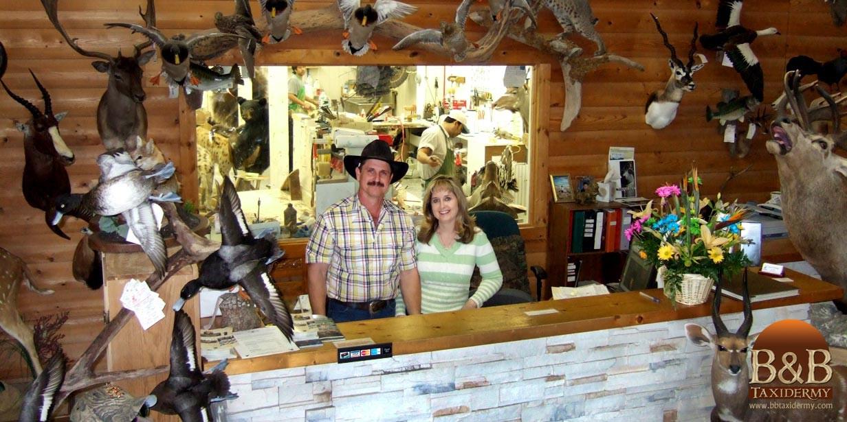 Mike and Jo Baird at their Taxidermy Showroom
